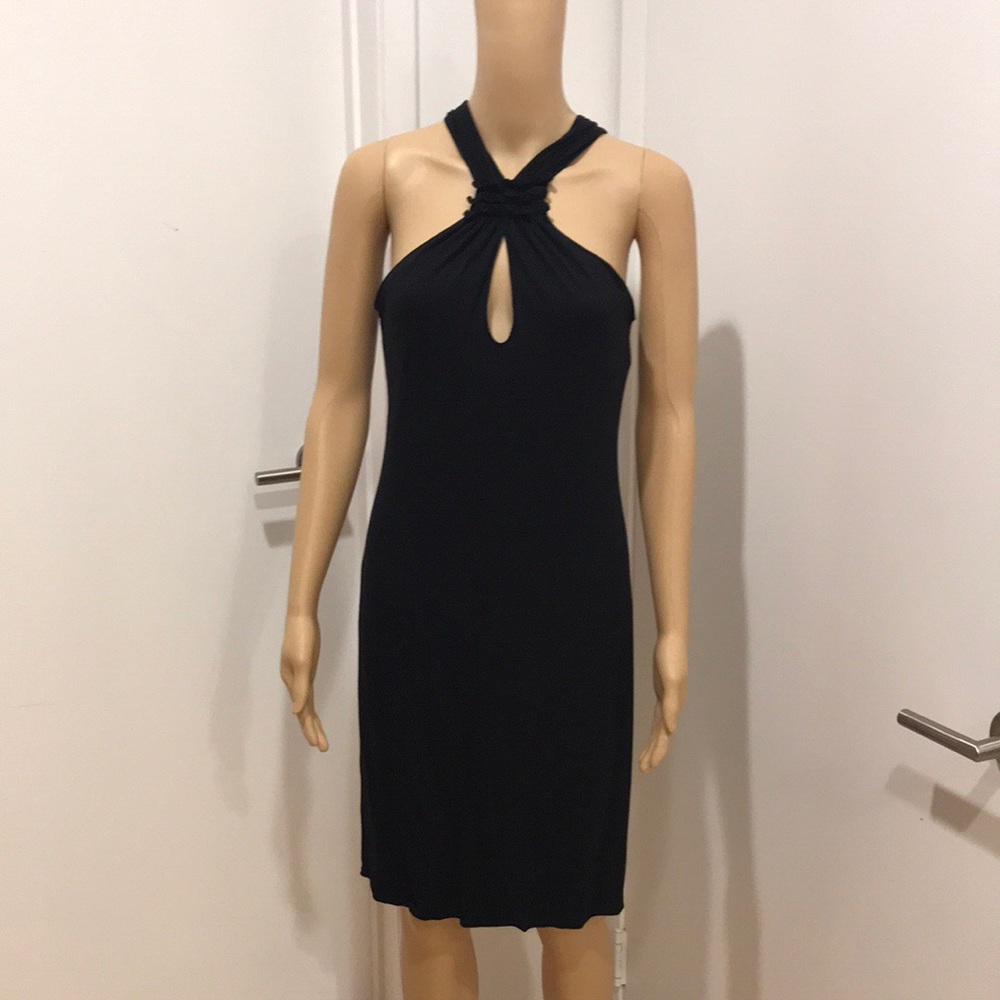 studio M, black knit dress.